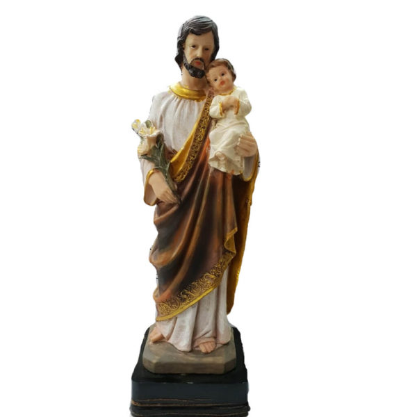 Jesuskart-saint-Joseph bith jesus and Lily flowers-statue-12-inch m2